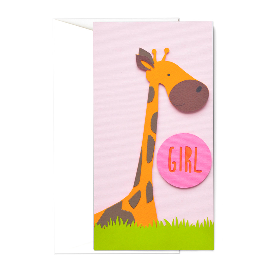 Biglietto - Baby - giraffa fiocco rosa