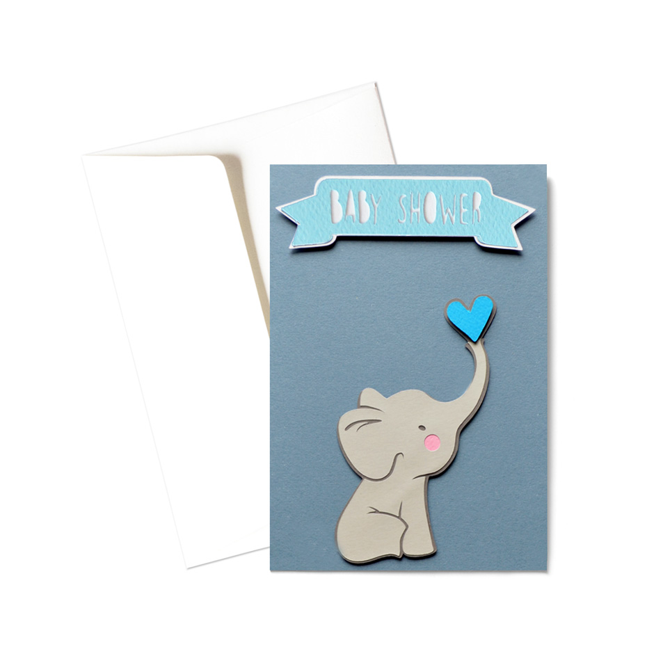 Biglietto - Baby shower - elefantino fiocco azzurro