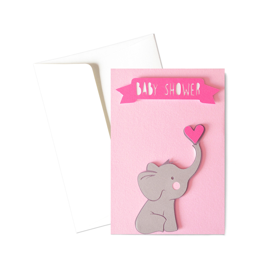 Biglietto - Baby shower - elefantino fiocco rosa